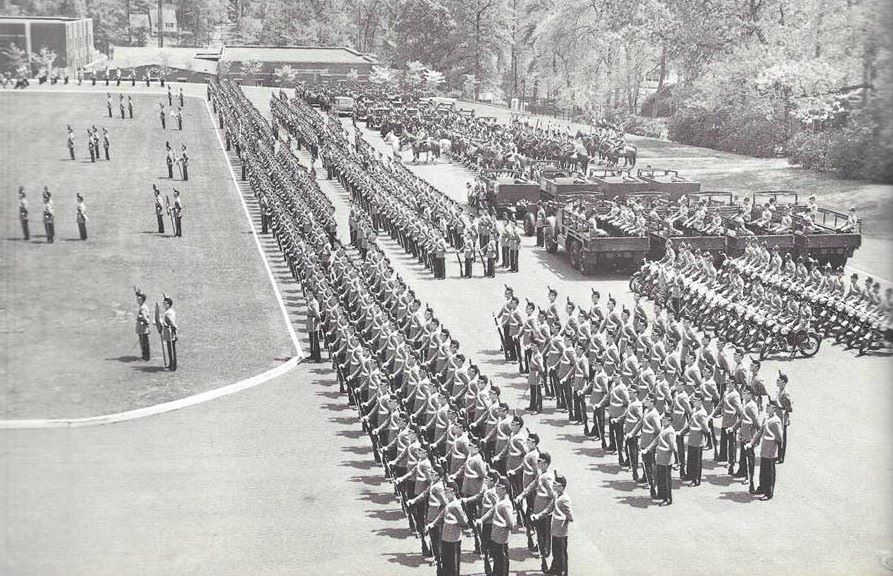 Black & White Photo -- Graduation Parade - 1969 - Note the size of D & I Troop and E Battery, as well as the 'Infantry" companies.